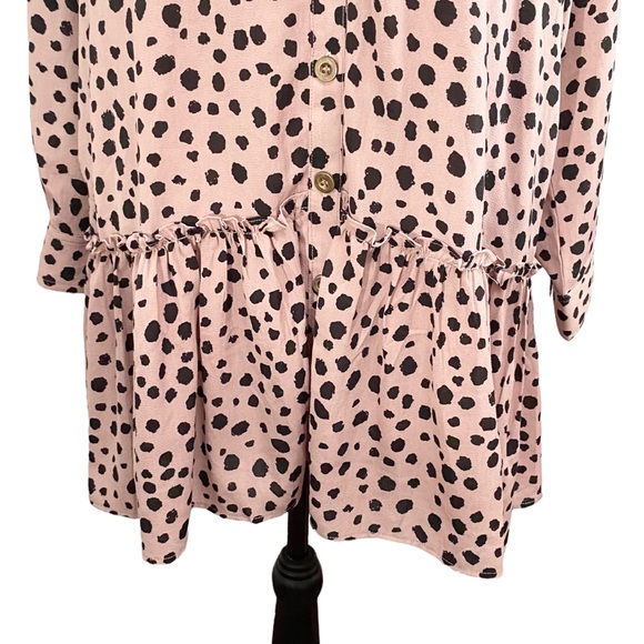 3/$10 Listicle Dress M Babydoll Mini Polka Dot Long Sleeve - Picture 6 of 10